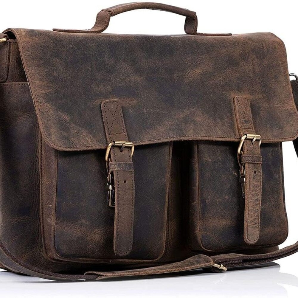 16 Inch Leather briefcase Laptop Messenger Bags for Men and Women Best Office Sa
